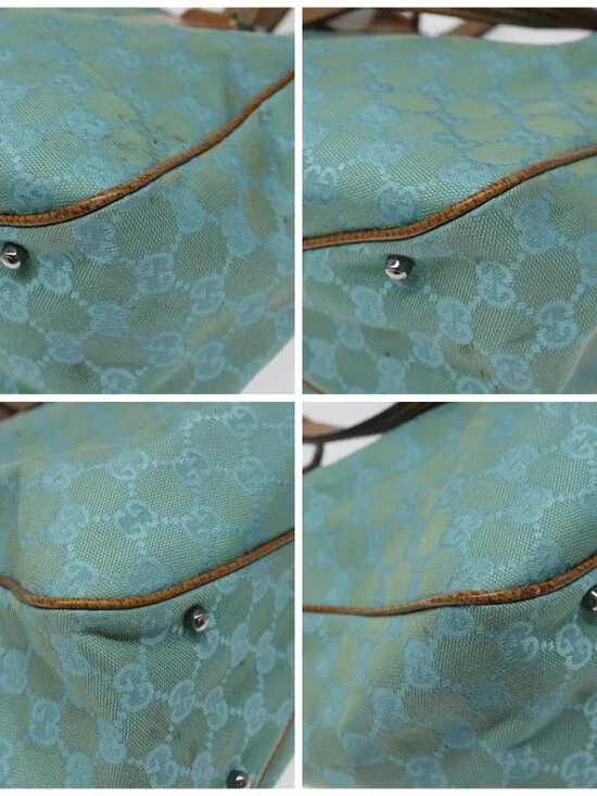 GUCCI GG Canvas Tote Bag Turquoise Blue 113017 Auth 115077 - Picture 16 of 16